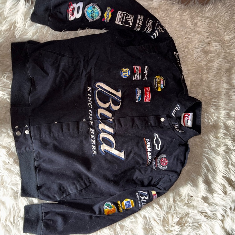 Chase Authentics Black Bud Racing Patch Bomber Jacket